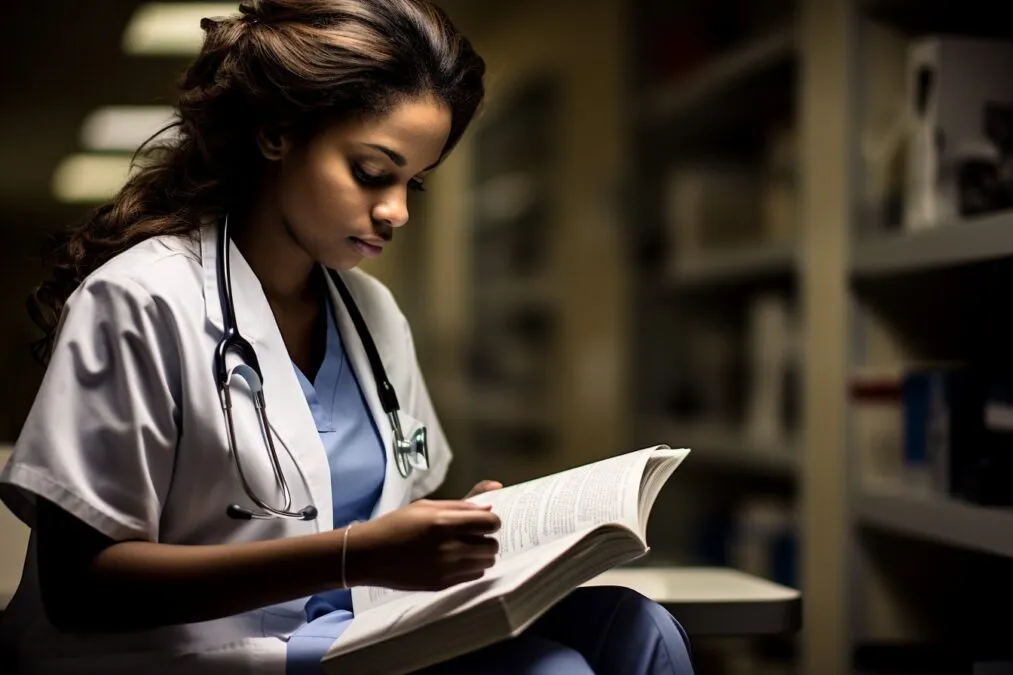 Nurse reviewing a literature review