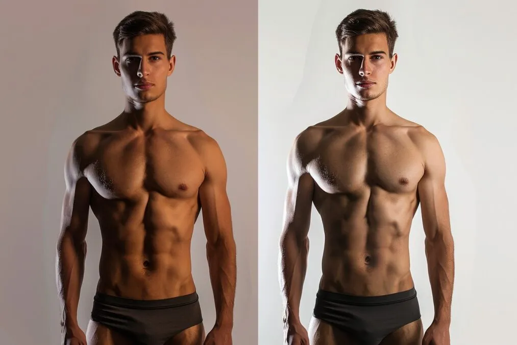 Male body transformation after cellulite treatment
